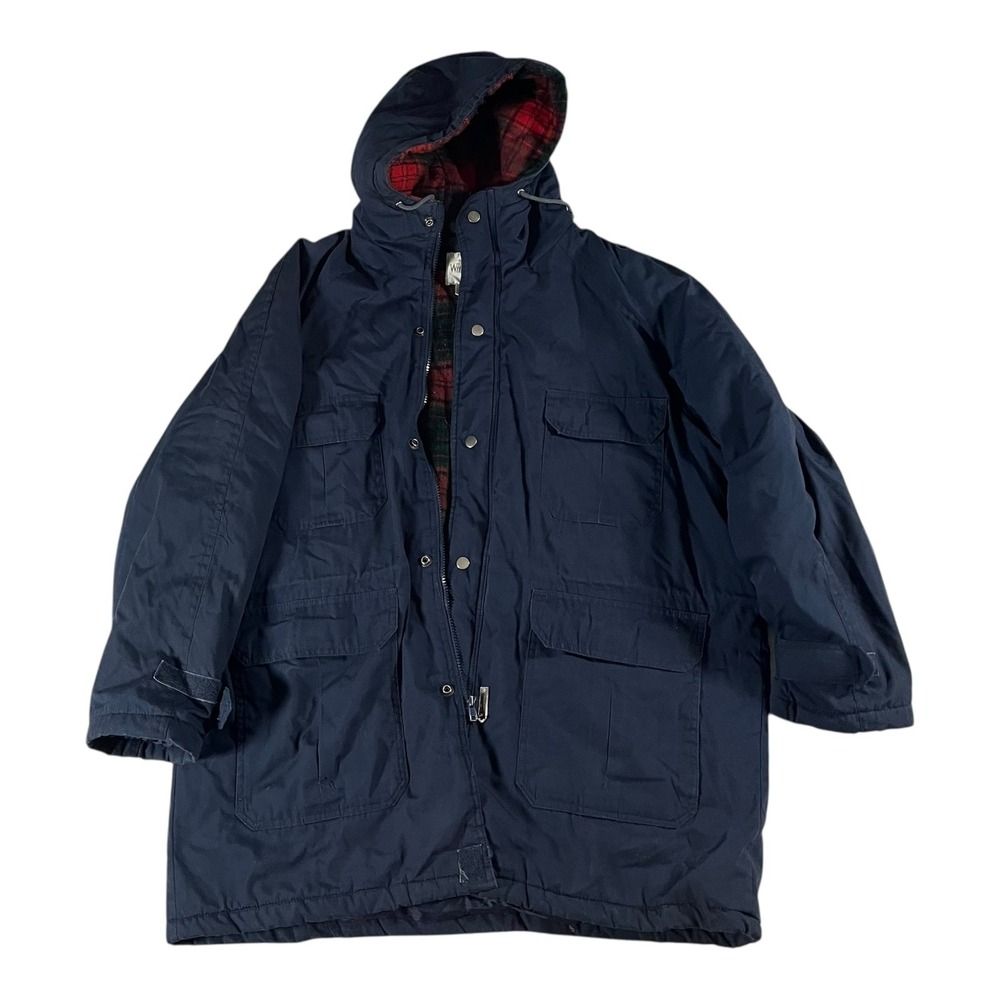 Vintage Windbreaker Parka Men's XL Navy Tartan Lined Hooded Jacket